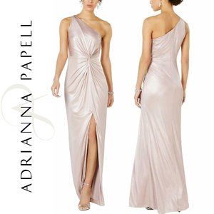 Adrianna Papell Metallic One Shoulder Knot Dress